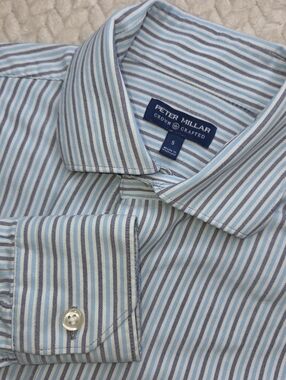 Peter Millar Crown Crafted Mens Small Blue White Striped Button Up Shirt
